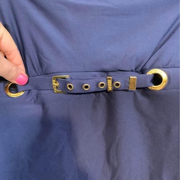 Michael KORS swimsuit. Navy blue. Skirted. Full bottom swimsuit. Gold detail. - Picture 2 of 10